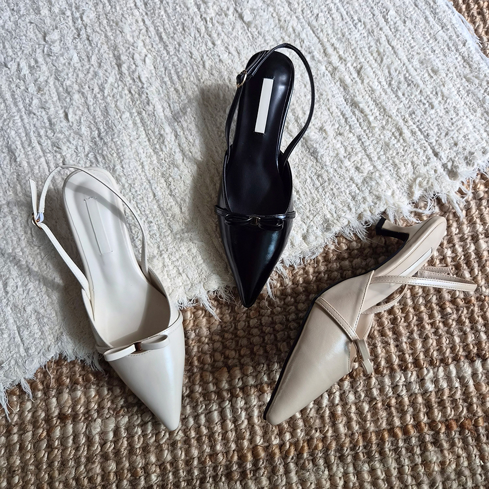 슬링백힐 5cm 스틸레토 리본 스트랩 에나멜 발편한 미들굽 구두 | 바이모구 BY MOGU - 트렌디한 여자 신발 쇼핑몰