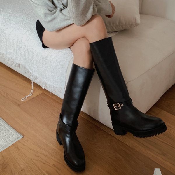 겨울 벨트 탈부착 경량 미들힐 여자 롱부츠