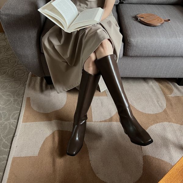 여자 스퀘어 겨울 데일리 미들힐 롱부츠