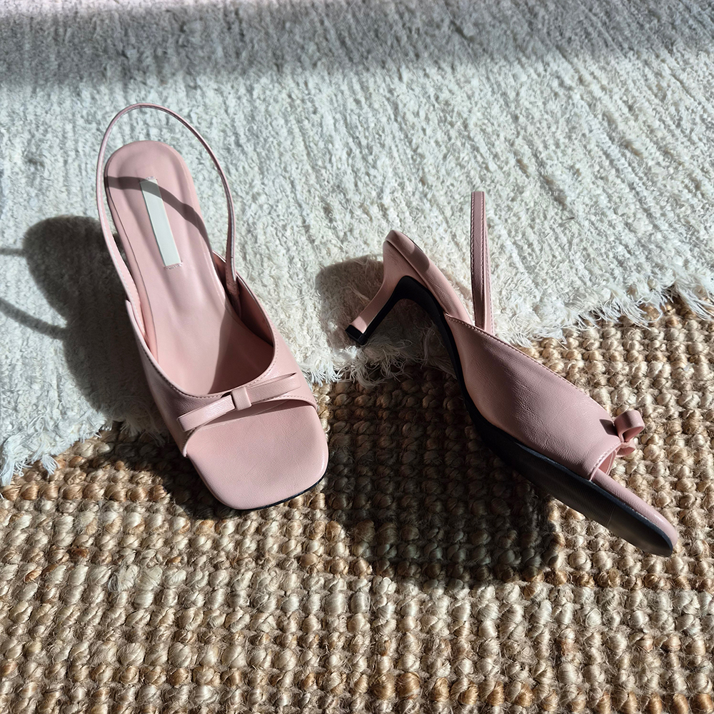 샌들힐 6cm 토오픈 리본 슬링백힐 스퀘어토 발편한 쿠션 샌들 | 바이모구 BY MOGU - 트렌디한 여자 신발 쇼핑몰