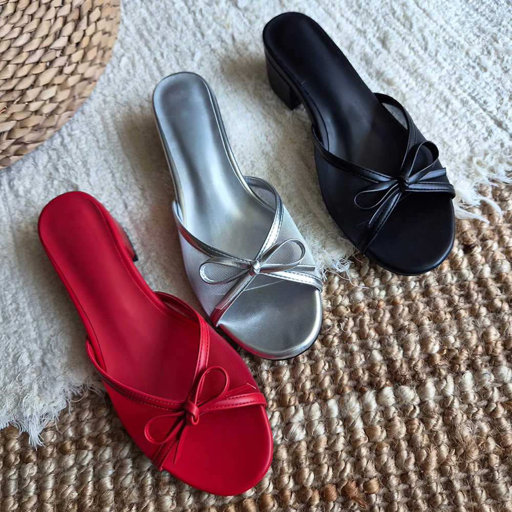 리본 슬리퍼힐 3cm 미들굽 시스루 망사 발편한 쿠션 여름 샌들 | 바이모구 BY MOGU - 트렌디한 여자 신발 쇼핑몰